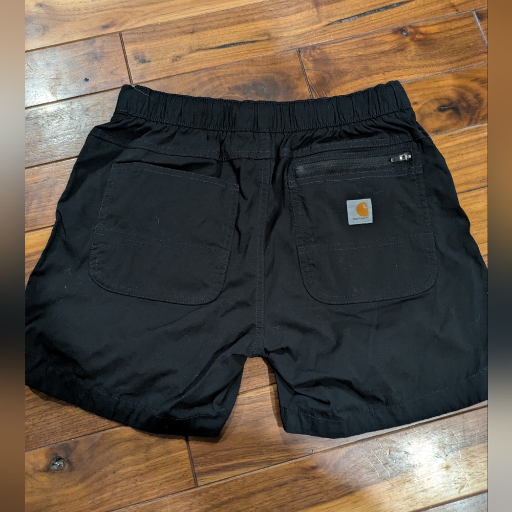 Carhartt Women's Black Elastic-Waist Utility Shorts with Patch Pockets